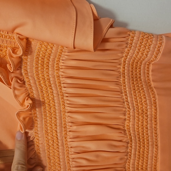 70s Coral/peach Maxi Dress Vintage Empire Waist Dress - Picture 5 of 7